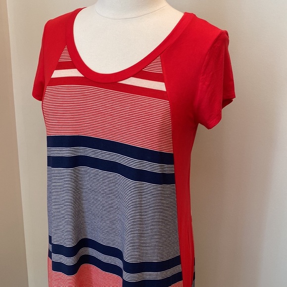 Chris & Carol Striped Red White Navy Short Sleeve Casual Long Maxi Dress Size S - Picture 5 of 10